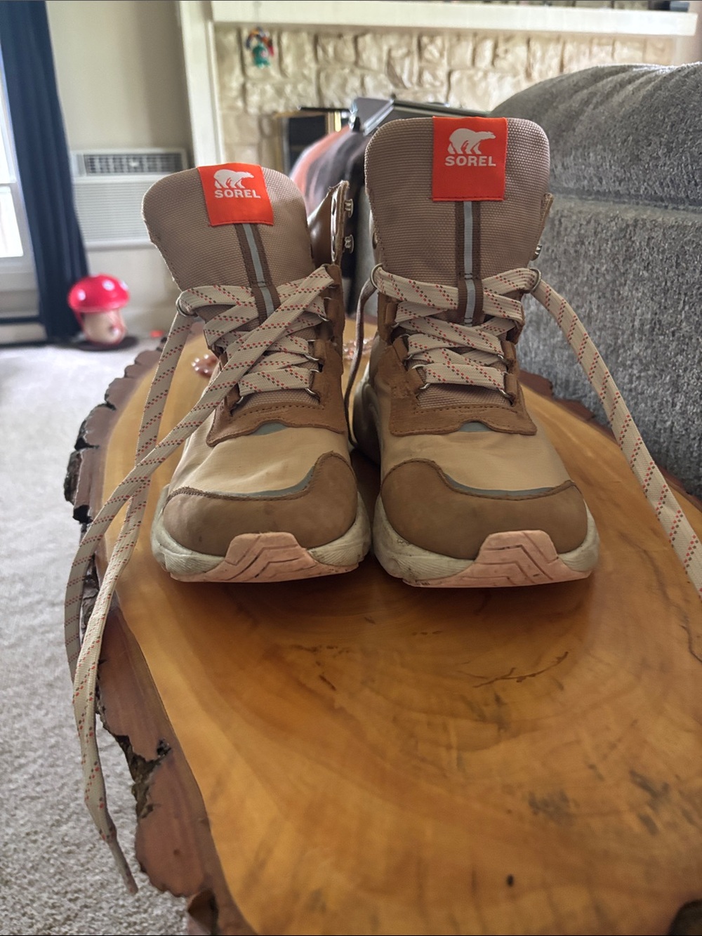 Sorel Men's Tan and Cream Outdoor Sneakers with Orange Logo